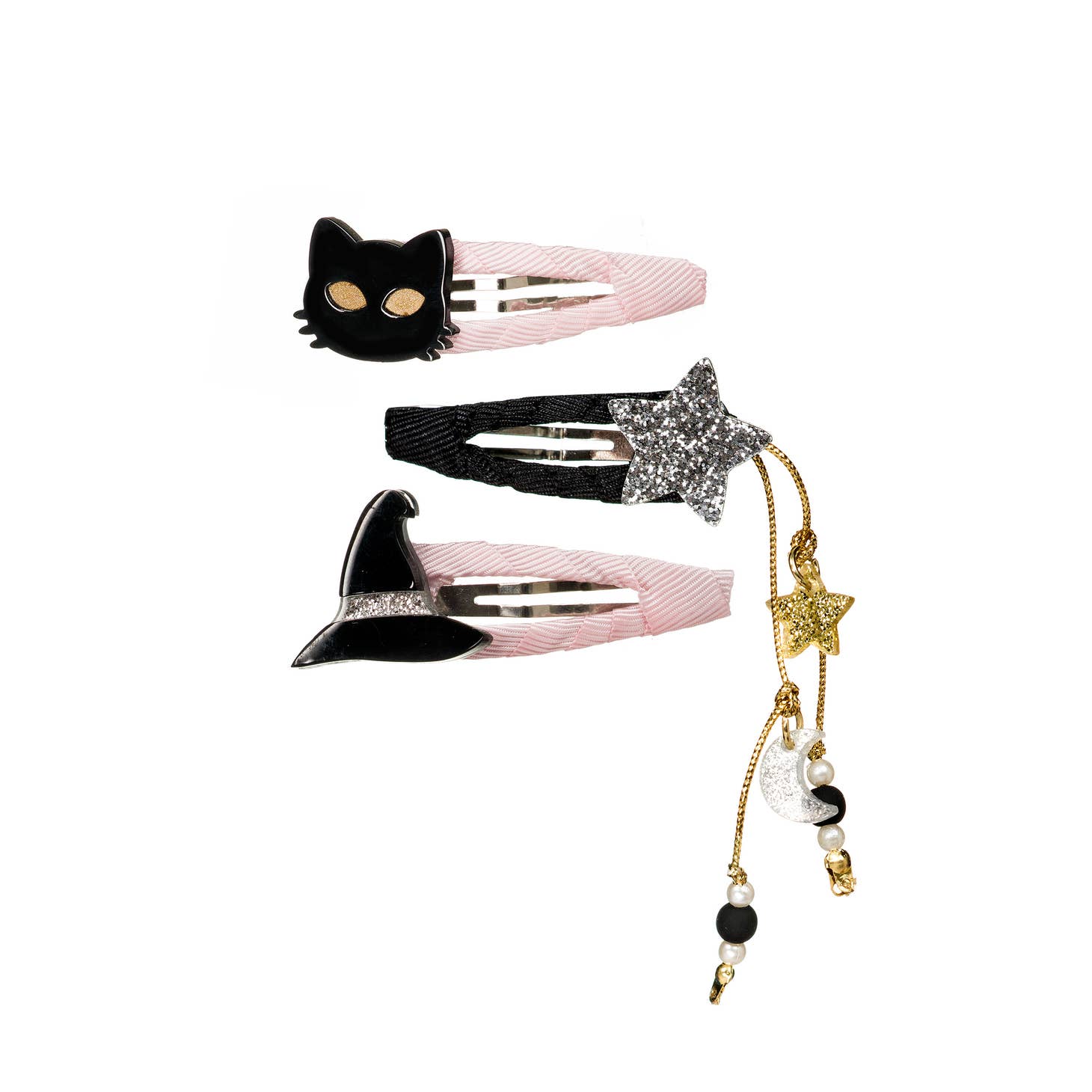 Witch Hat Cat Acrylic Covered Snap Clips | Set of 3