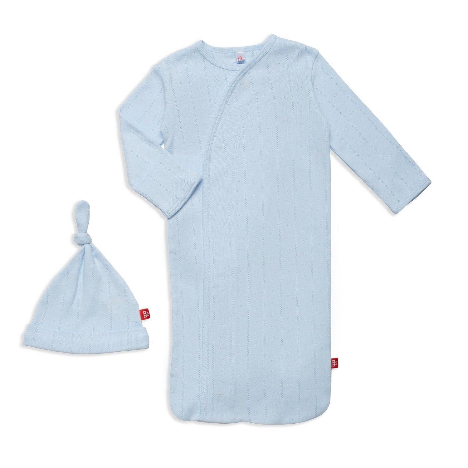 Love Lines Blue Organic Cotton Pointelle Magnetic Gown + Hat Set