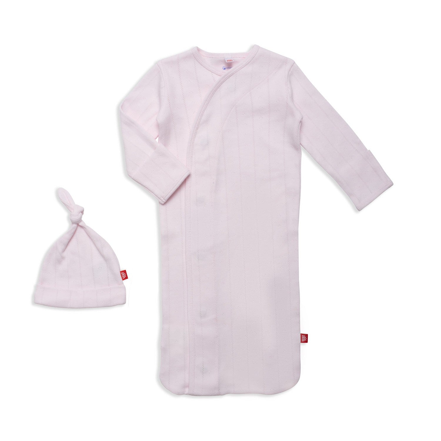 Love Lines Pink Organic Cotton Pointelle Magnetic Gown + Hat Set