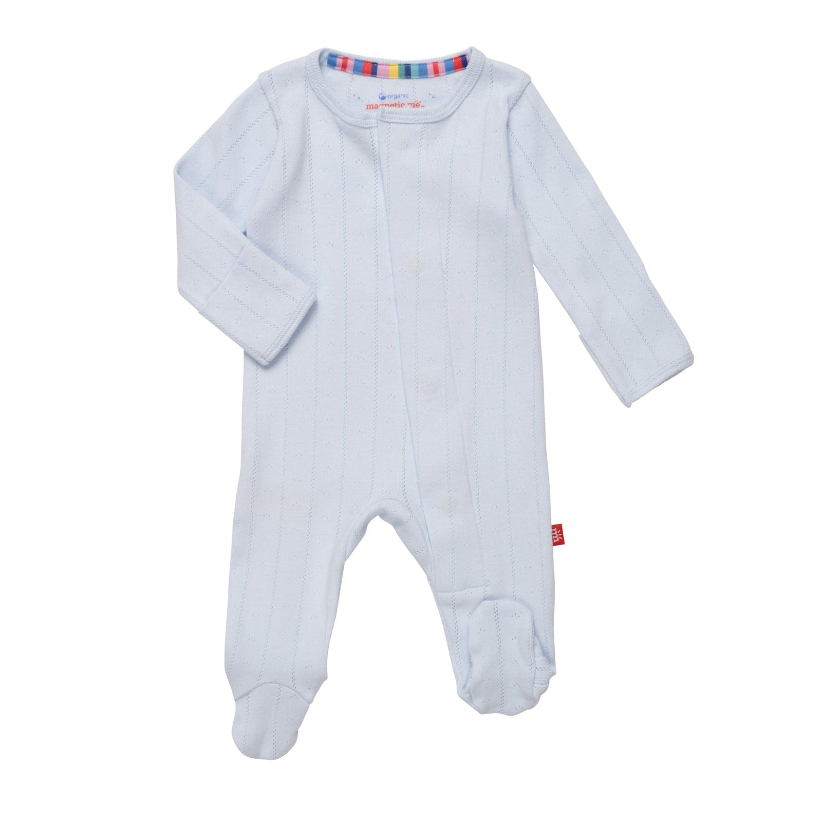 Love Lines Blue Organic Cotton Pointelle Magnetic Footie