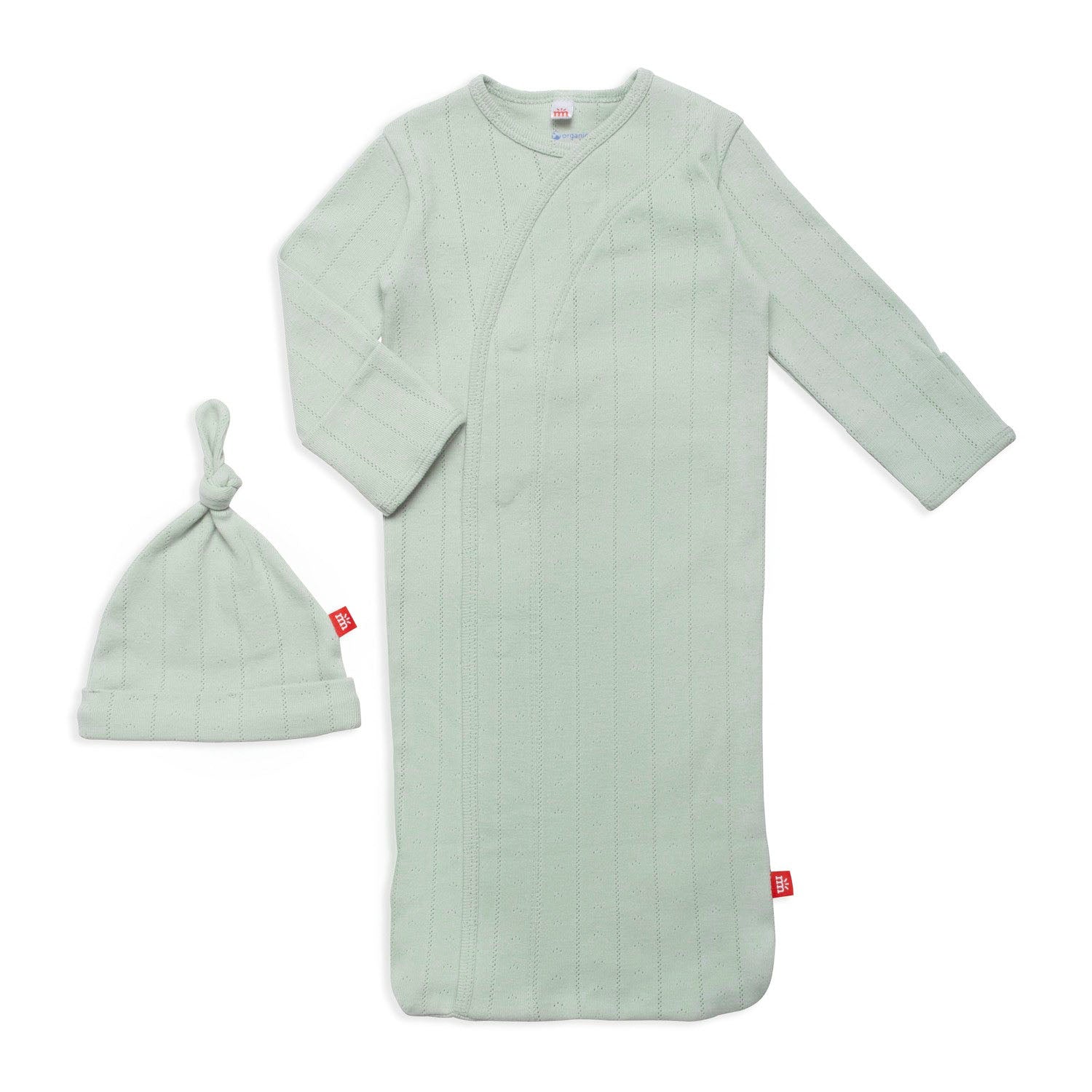 Love Lines Seagrass Organic Cotton Pointelle Magnetic Gown + Hat Set