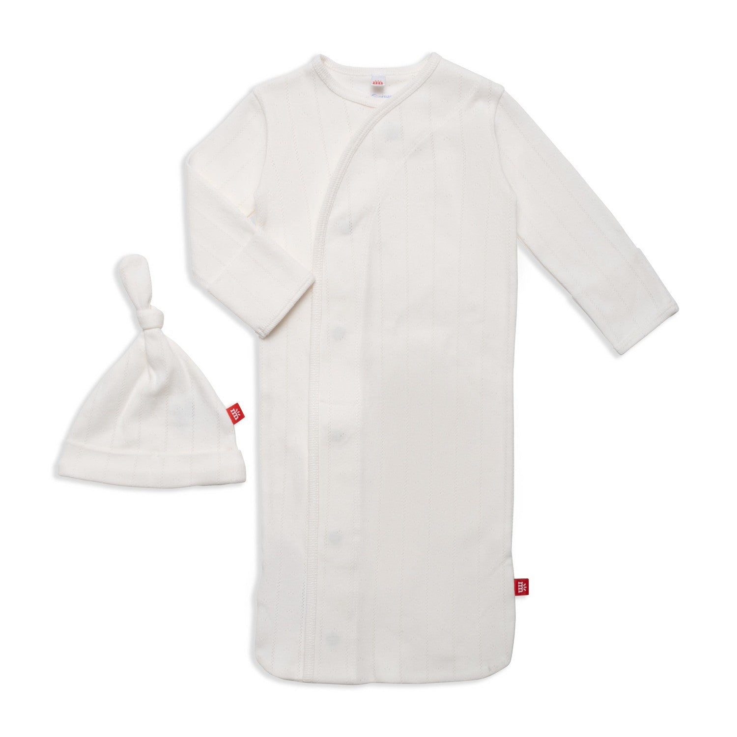 Love Lines Tofu Organic Cotton Pointelle Magnetic Gown + Hat Set