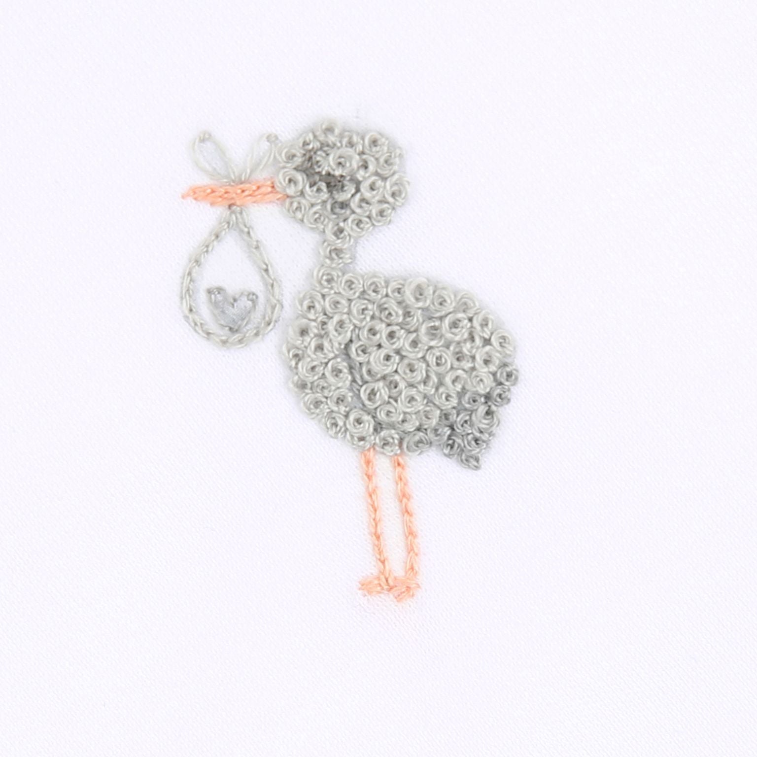 Tiny Stork Embroidered Footie | Silver