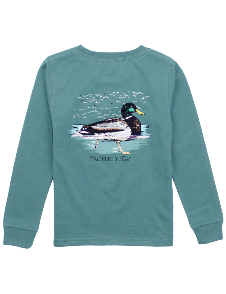 Long Sleeve Swimming Mallard Graphic Tee | Marine Green