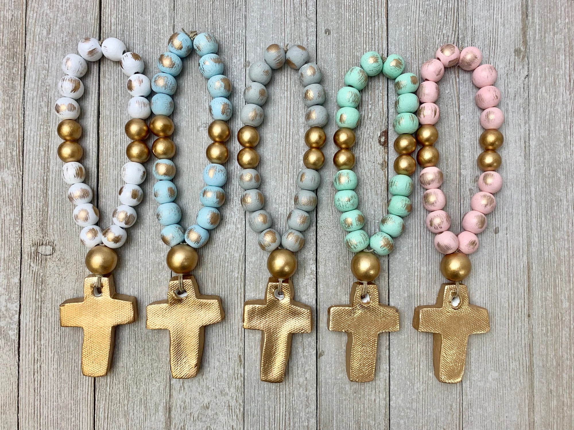 Wood Baby Beads with Cross
