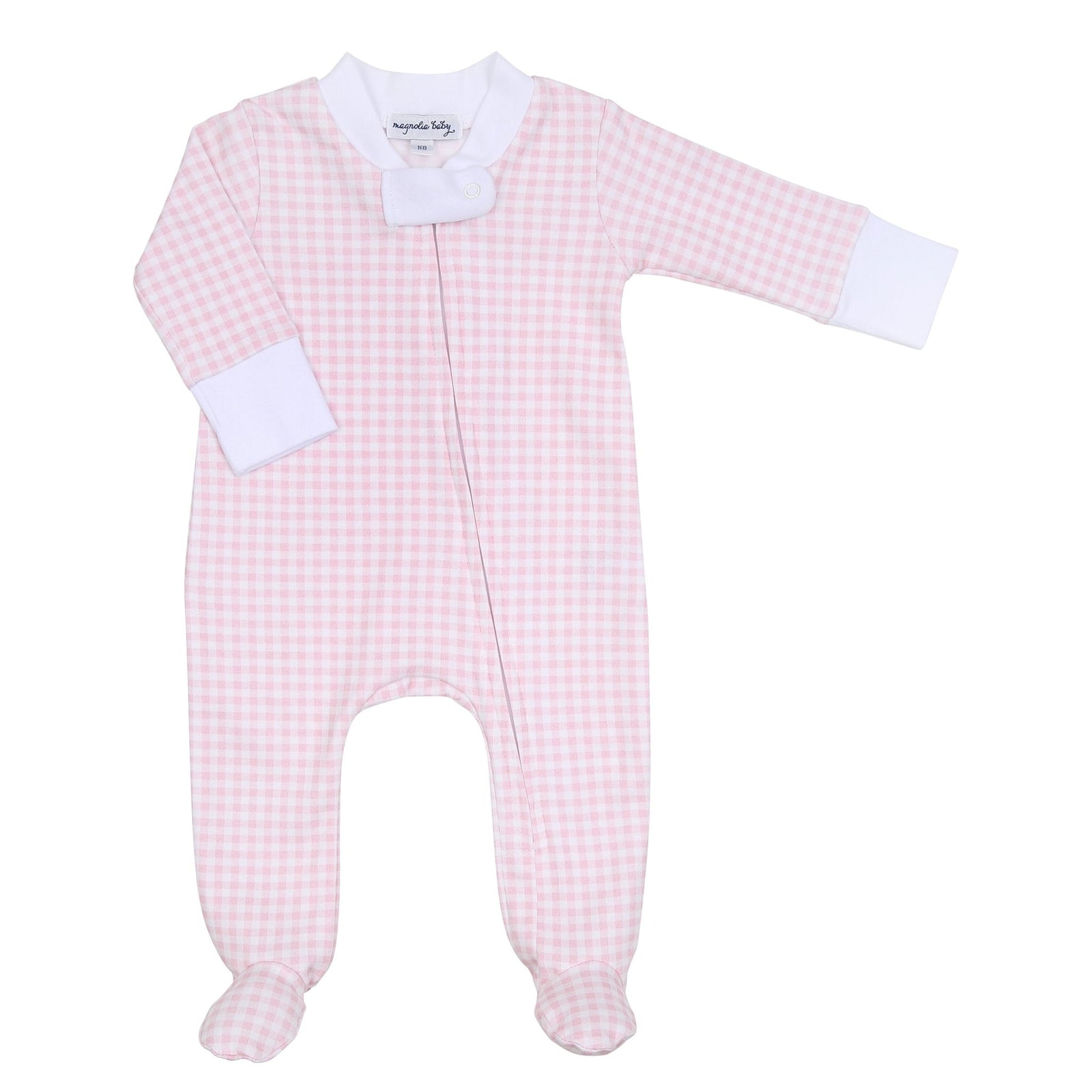 Mini Checks Two-Way Zip Footie | Pink