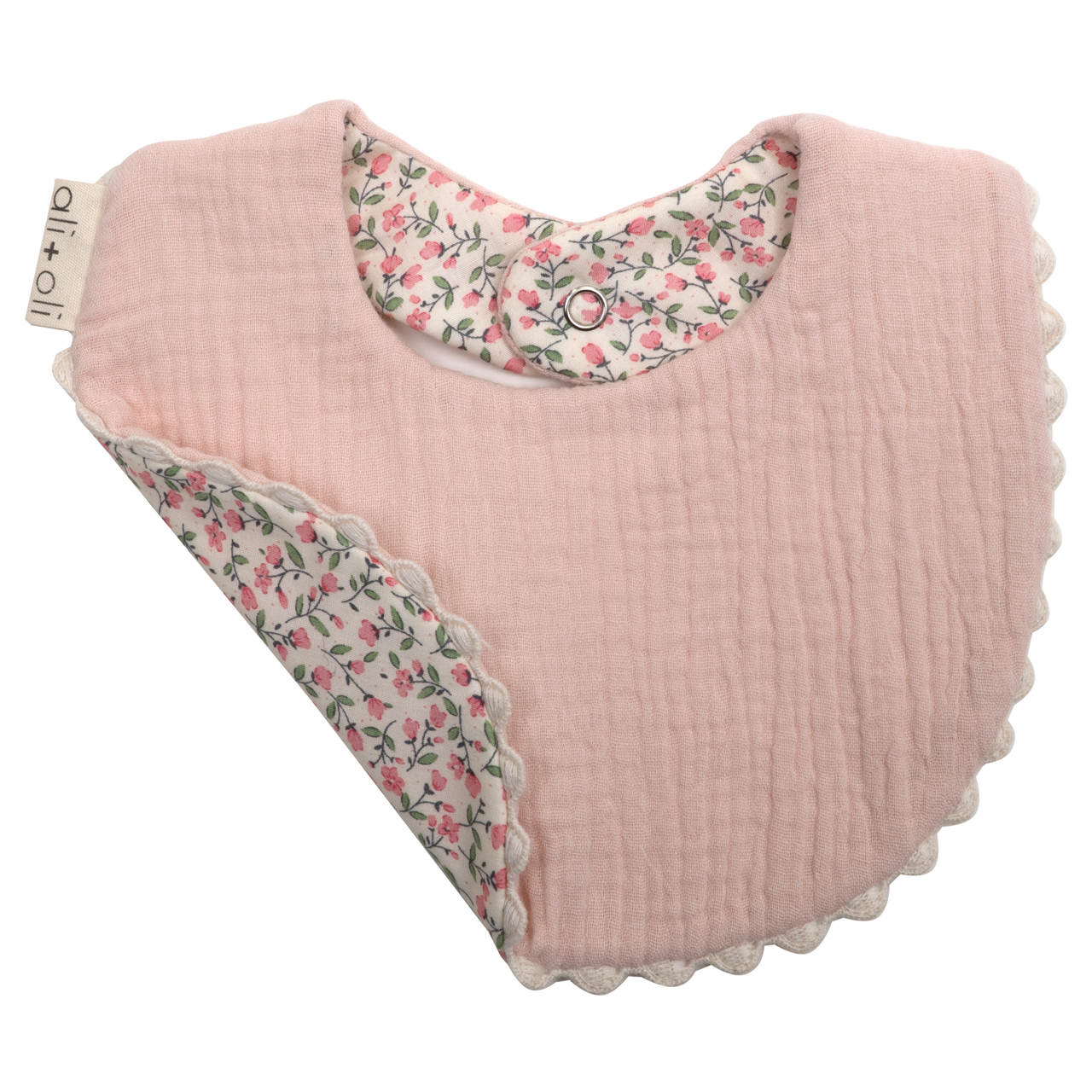 Muslin Cotton Baby Bib Double Sided | Pink Flowers