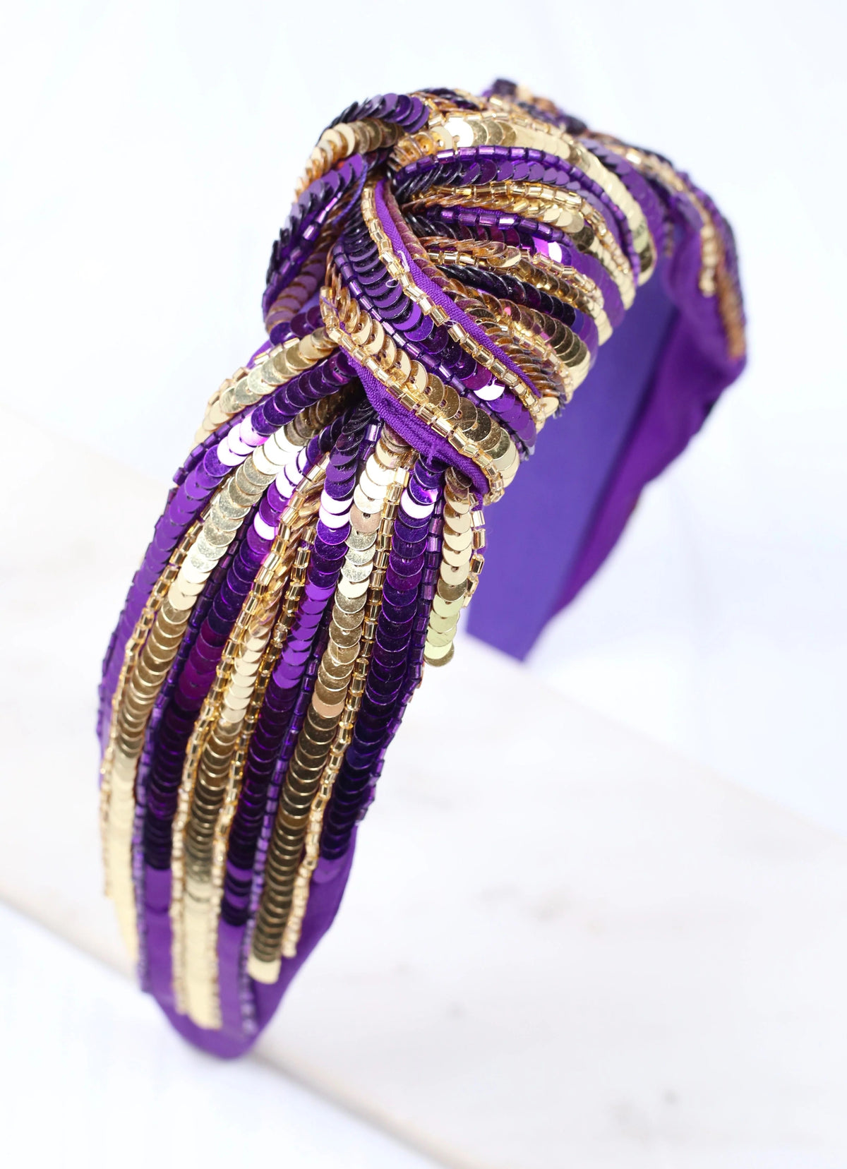Natasha Sequin Striped Headband | Purple Gold