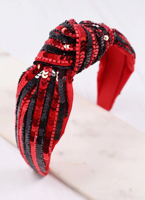 Natasha Sequin Striped Headband | Red Black