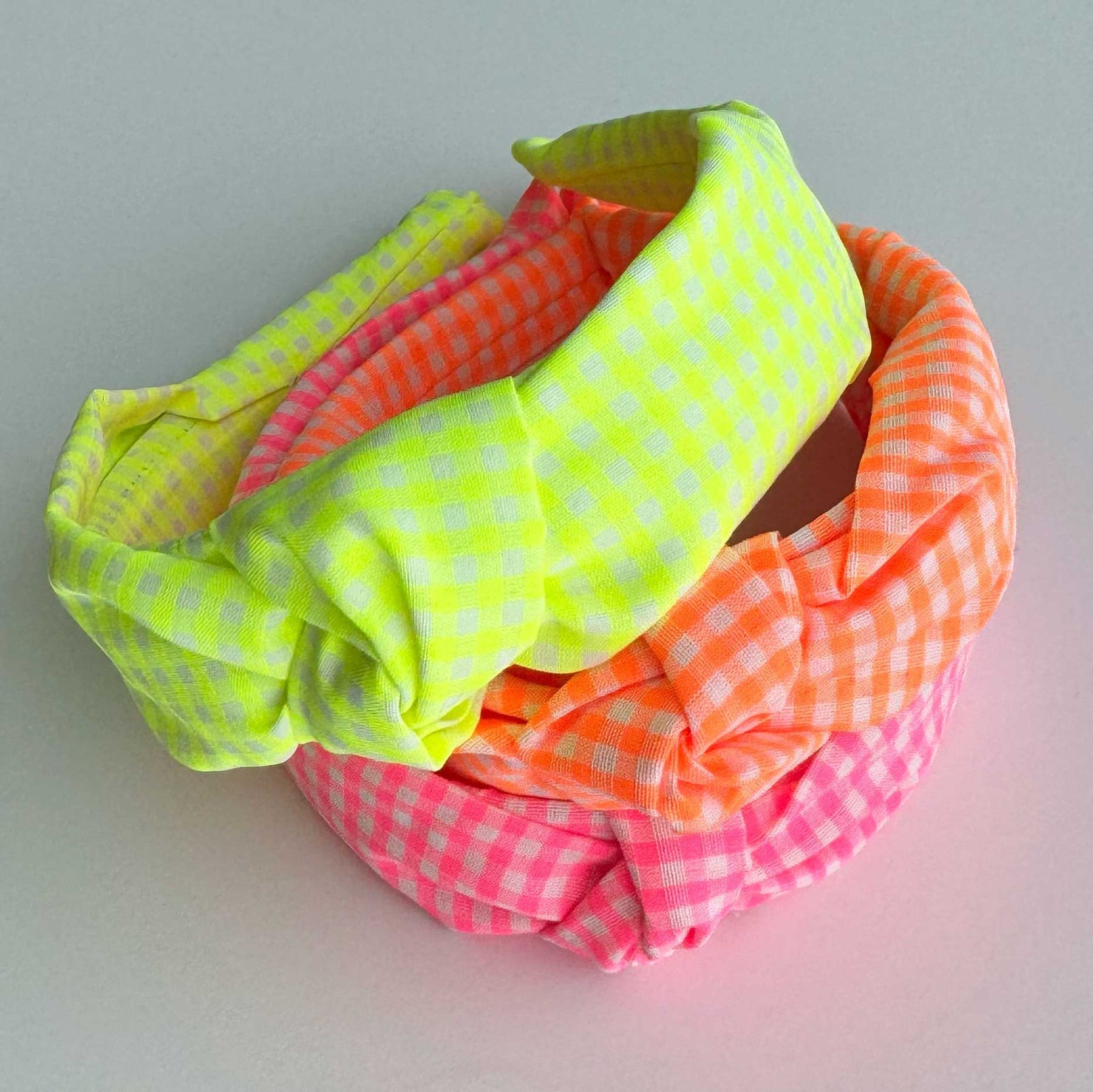 Neon Gingham Knotted Headband | Pink