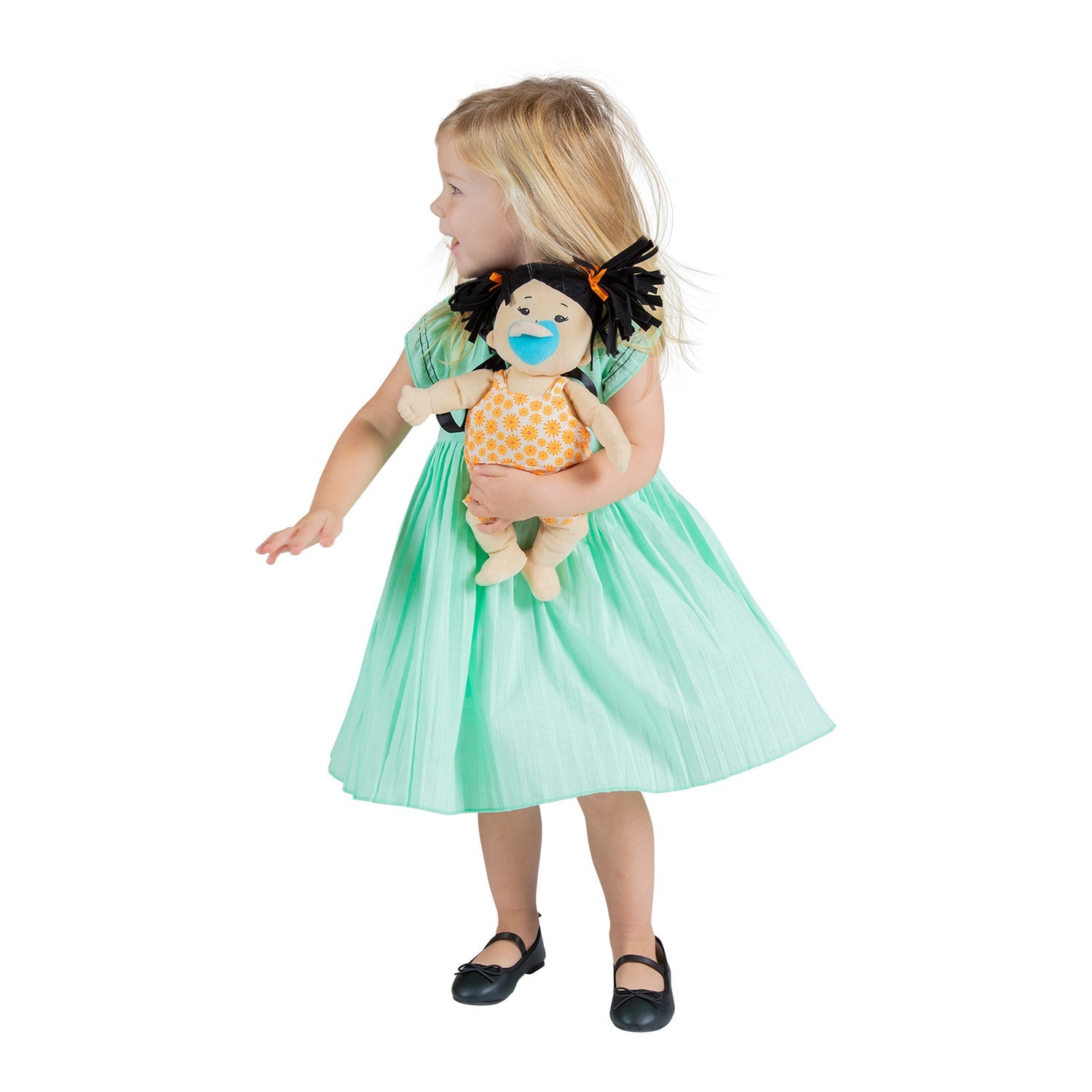 Baby Stella Beige Soft Plush Baby Doll with Black Ponytails
