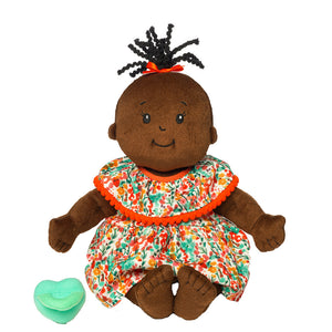 Baby Stella Brown Soft Plush Baby Doll with Black Wavy Hair