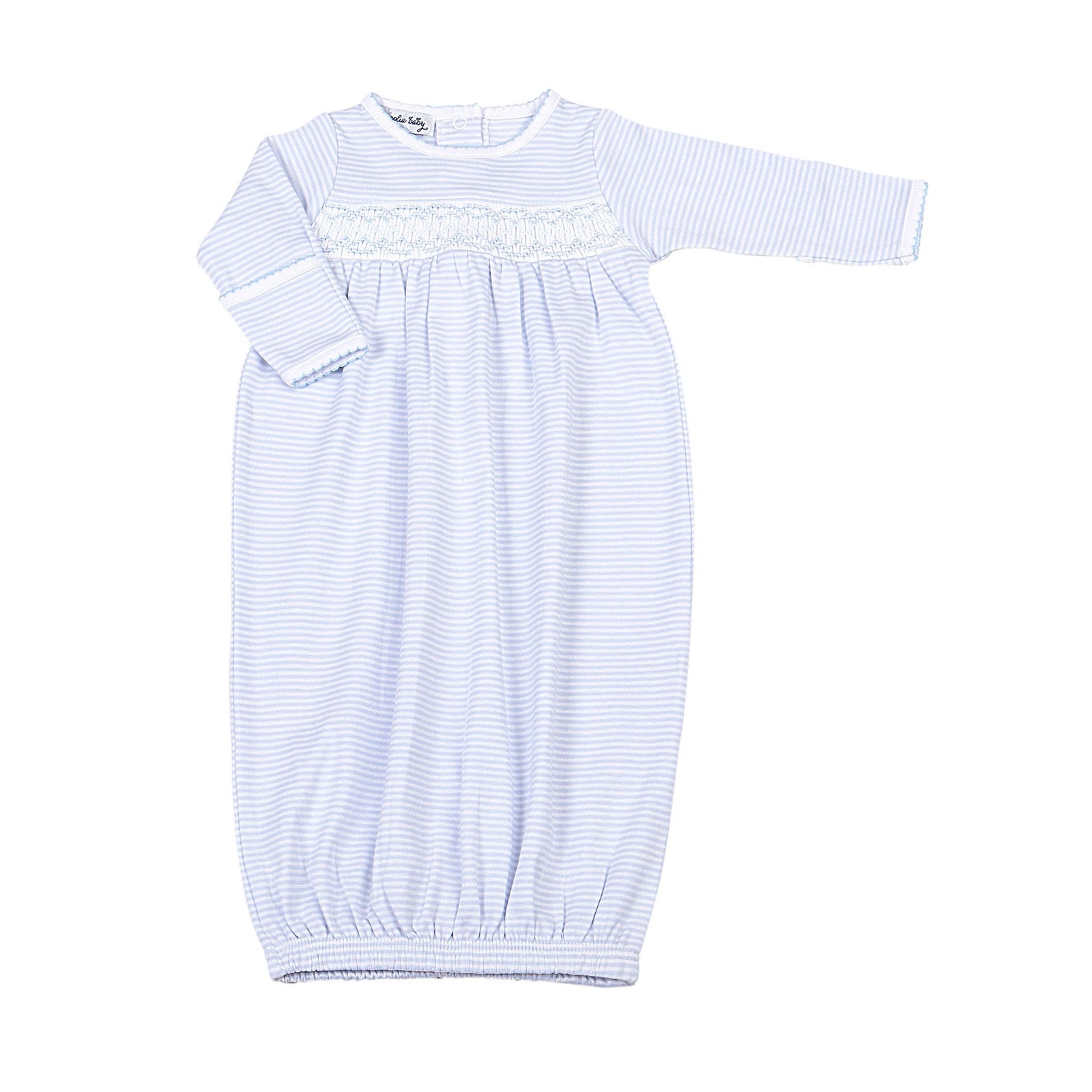 Mini Stripes Smocked Gathered Gown | Blue