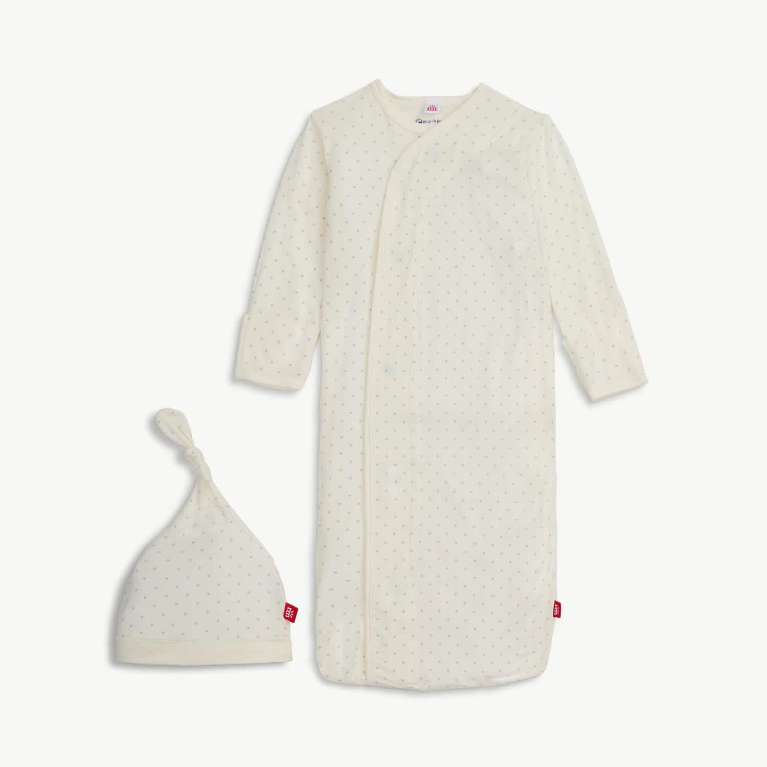 Pin Dot Cream Modal Magnetic Gown + Hat Set