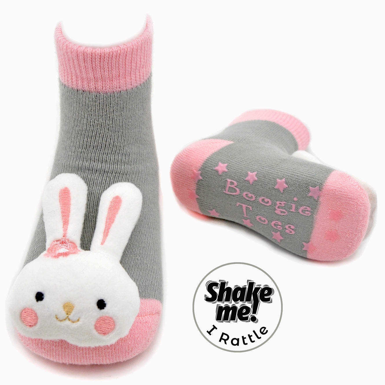 Pink Bunny Boogie Toes | Baby Rattle Socks