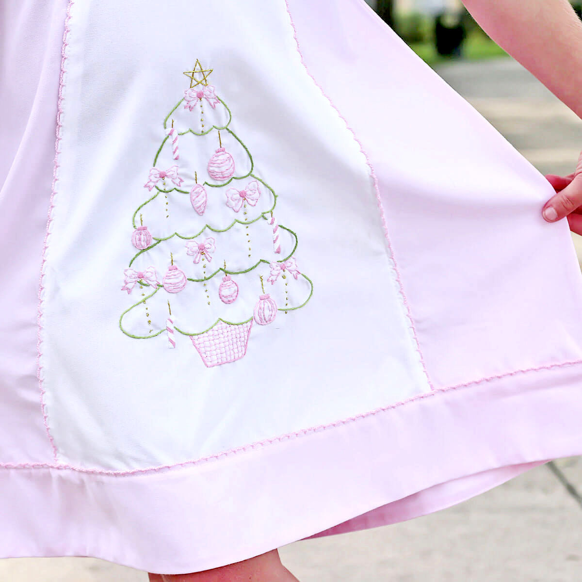 Pink Christmas Tree Embroidered Dress