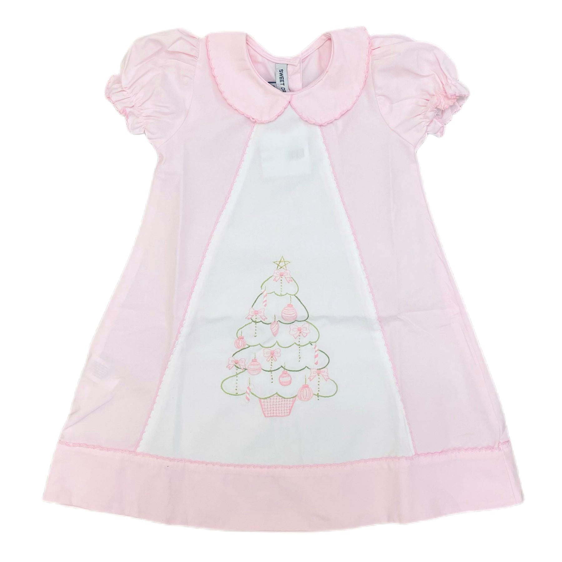 Pink Christmas Tree Embroidered Dress