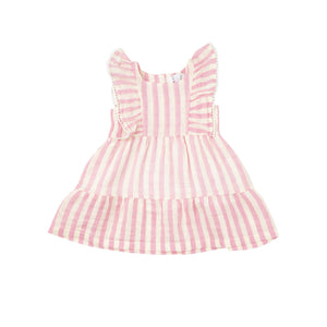 Pink Stripe Muslin Picot Trim Dress