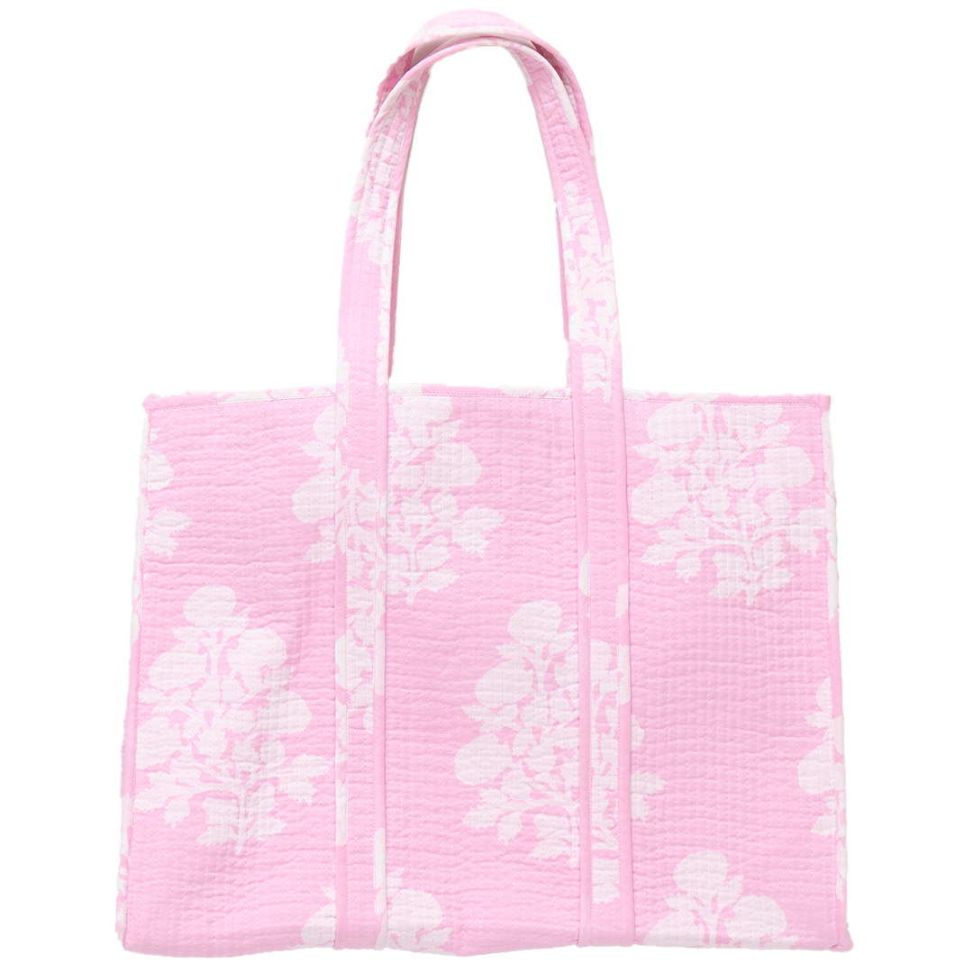 Large Reversible Quilted Tote | Pink Bouquet Floral