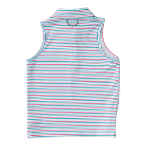 Girls Sleeveless Pro Performance Polo | Green and Pink Candy Stripe