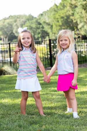 Girls Sleeveless Pro Performance Polo | Green and Pink Candy Stripe