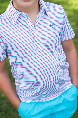 Pro Performance Polo Shirt | Green and Pink Candy Stripe
