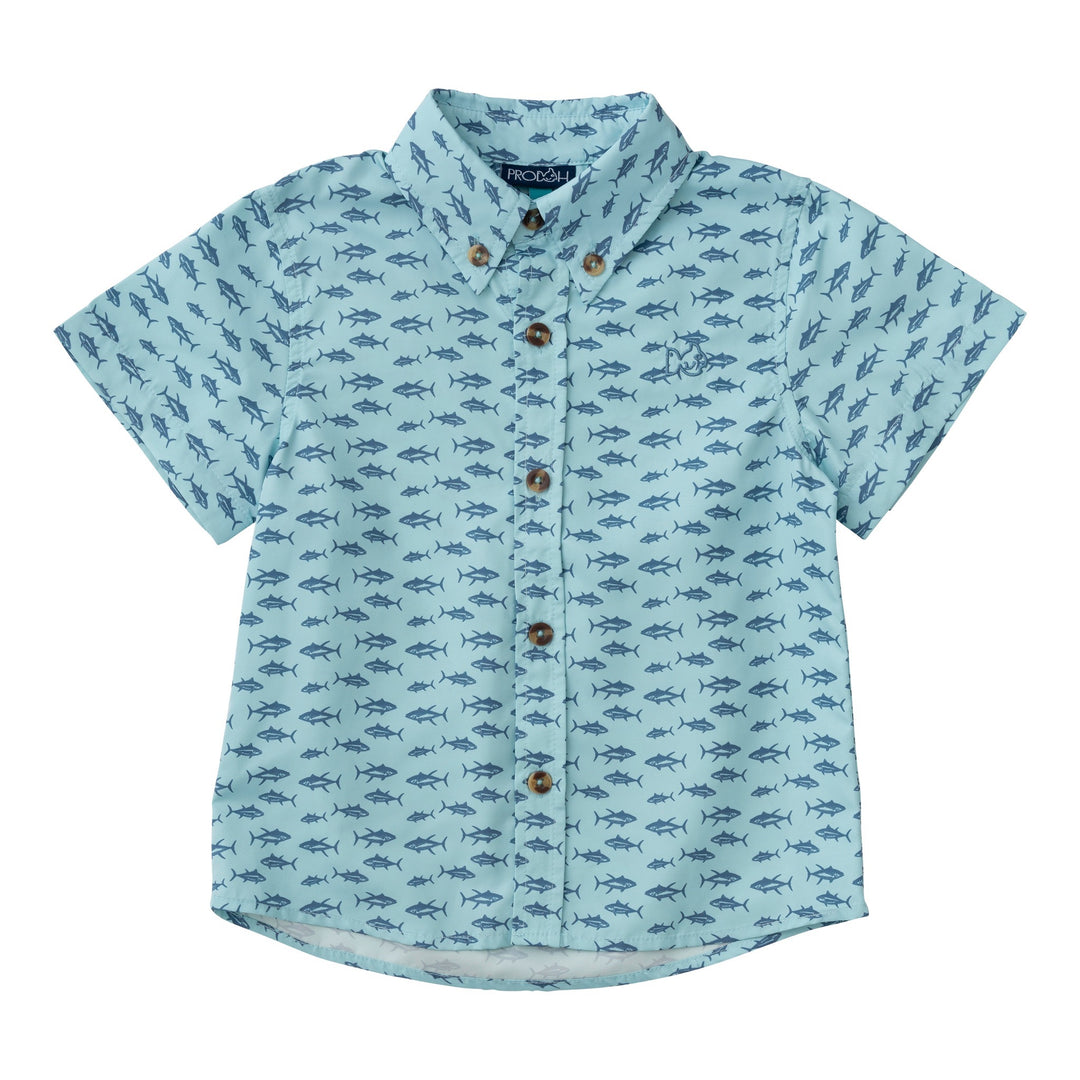 Short Sleeve Fishing Shirt | Aqua Tuna Print S (8-10)