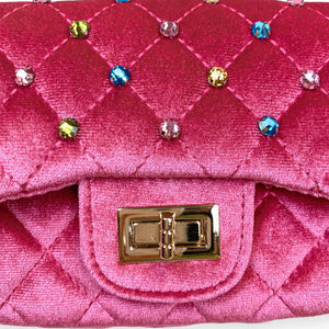 Colorful Studs Velvet Quilted Purse | Fuchsia