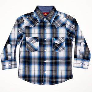 Western Plaid Pearl Snap Long Sleeve Shirt | Black / Blue