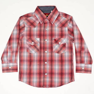 Western Plaid Pearl Snap Long Sleeve Shirt | Red / Gray