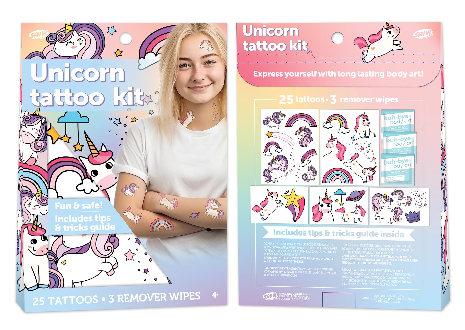 Rainbow Unicorn Temporary Tattoos | Box of 25