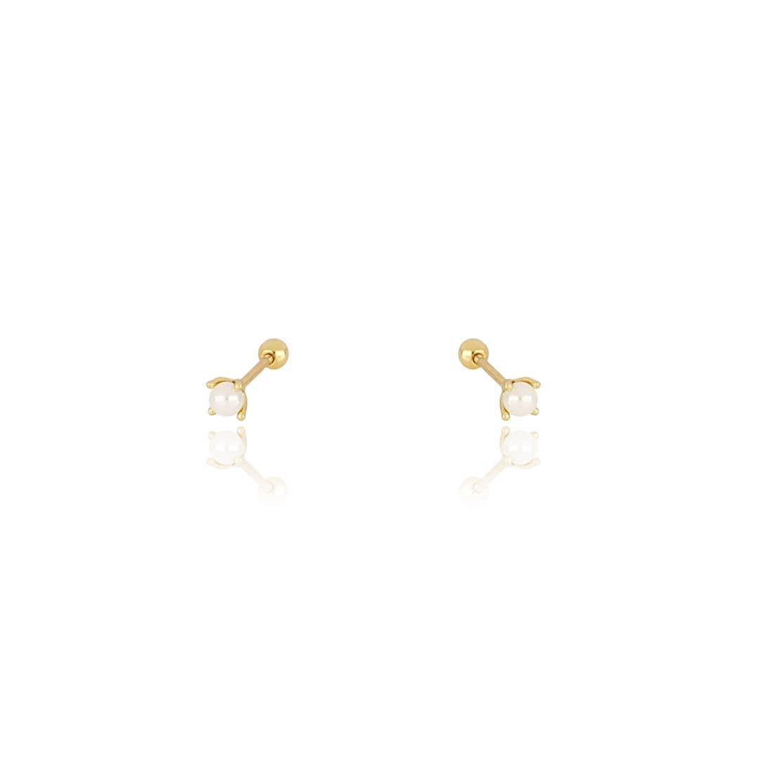 Tiny Pearl Screw Flat Back Earrings | 14k Gold
