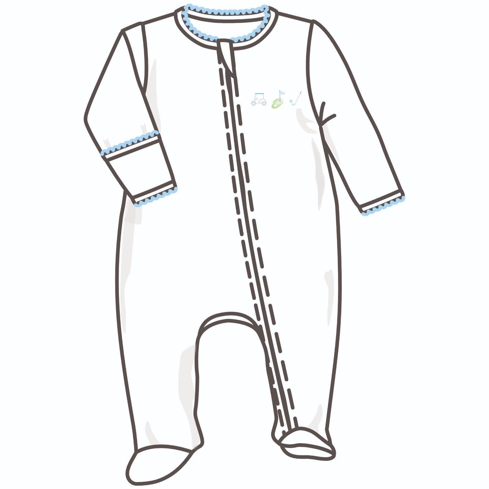 Tiny Tee Time Embroidered Zip Footie | Light Blue