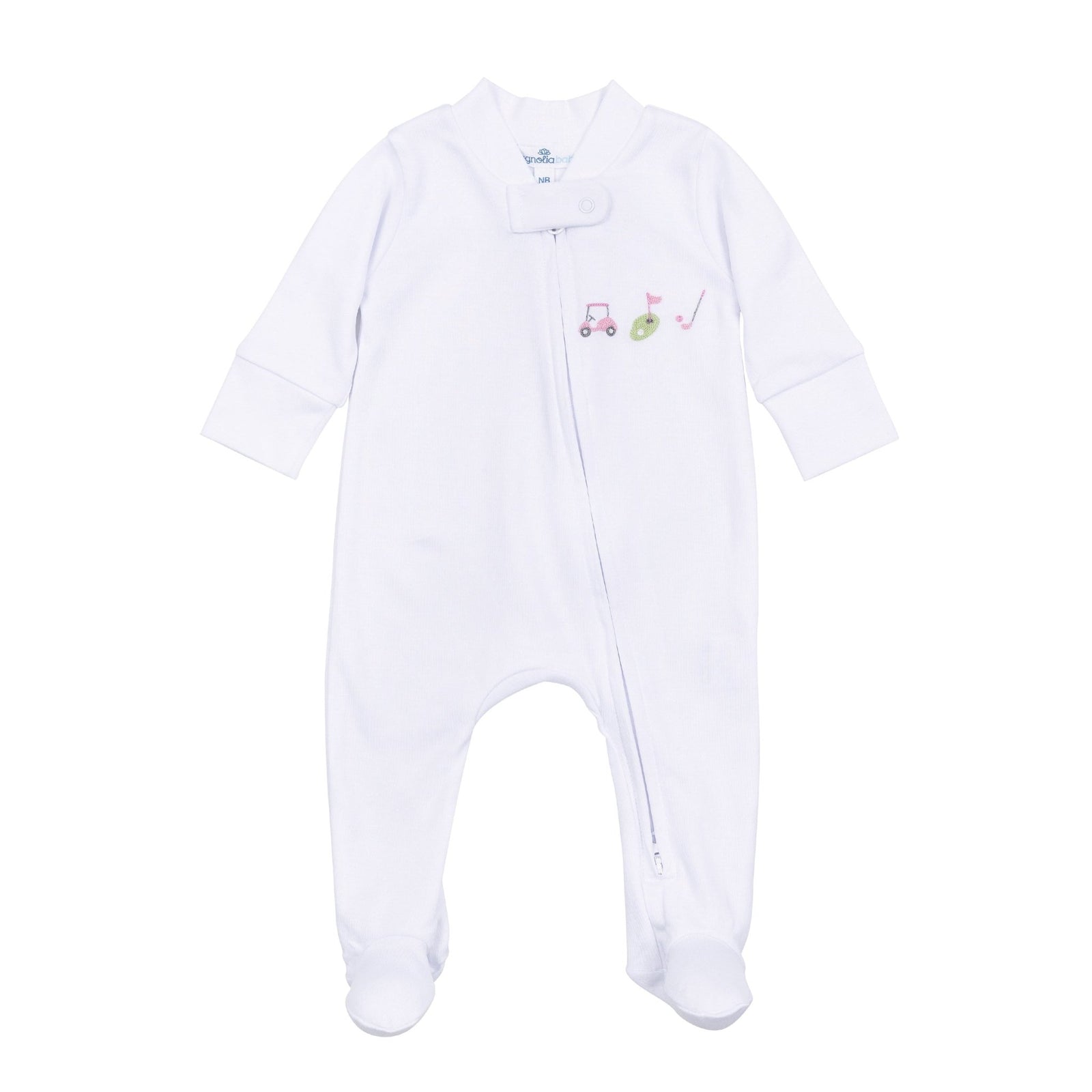 Tiny Tee Time Embroidered Zip Footie | Light Pink