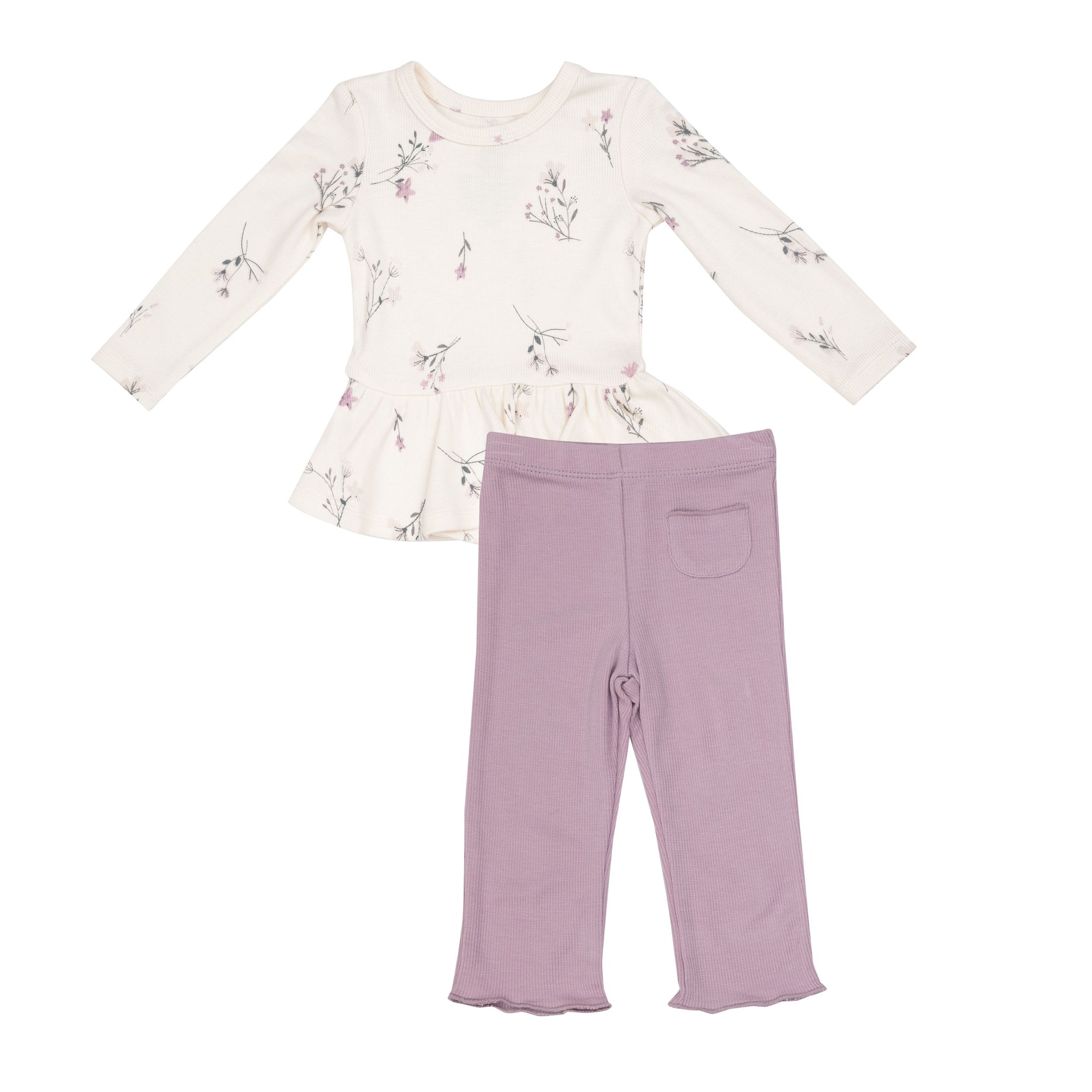 Wispy Floral Peplum Top and Flare Pant Set
