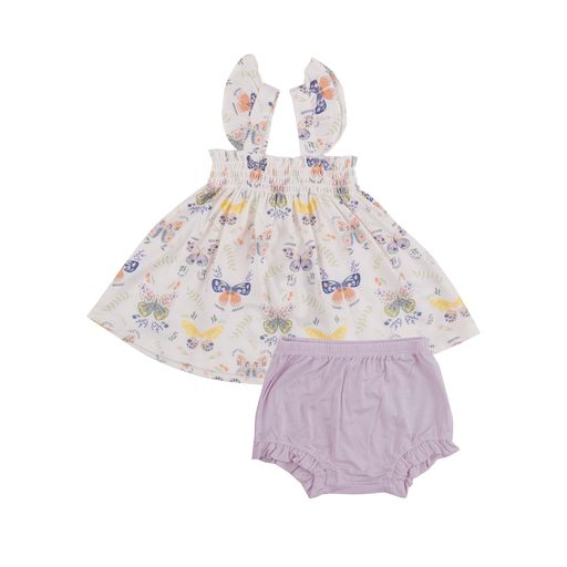 Botany Butterflies Bamboo Ruffle Strap Smocked Top and Diaper Cover Set