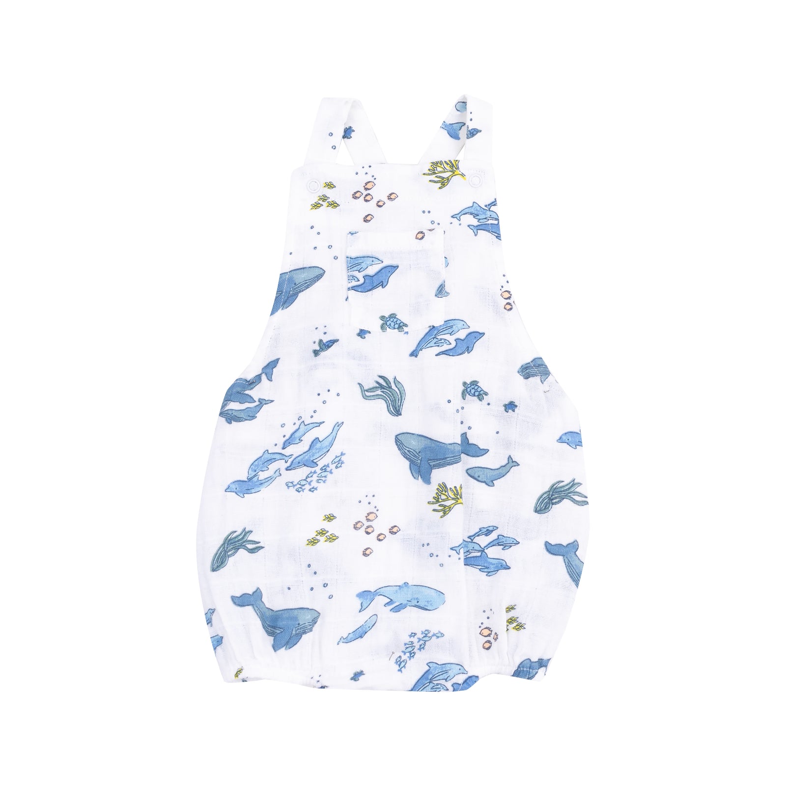 Watercolor Blue Whales Muslin Pocket Sunsuit