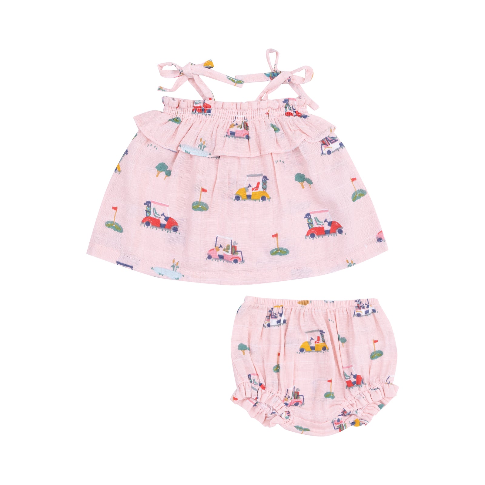 Pink Golf Cart Cuties Muslin Ruffle Top and Bloomer