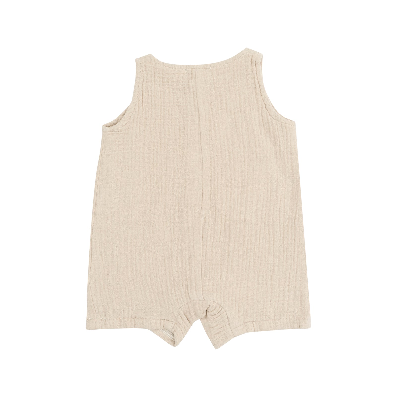 Solid Muslin Oxford Tan Sleeveless Shortie Romper