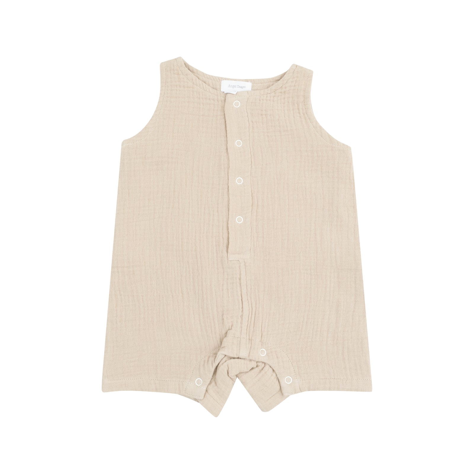 Solid Muslin Oxford Tan Sleeveless Shortie Romper