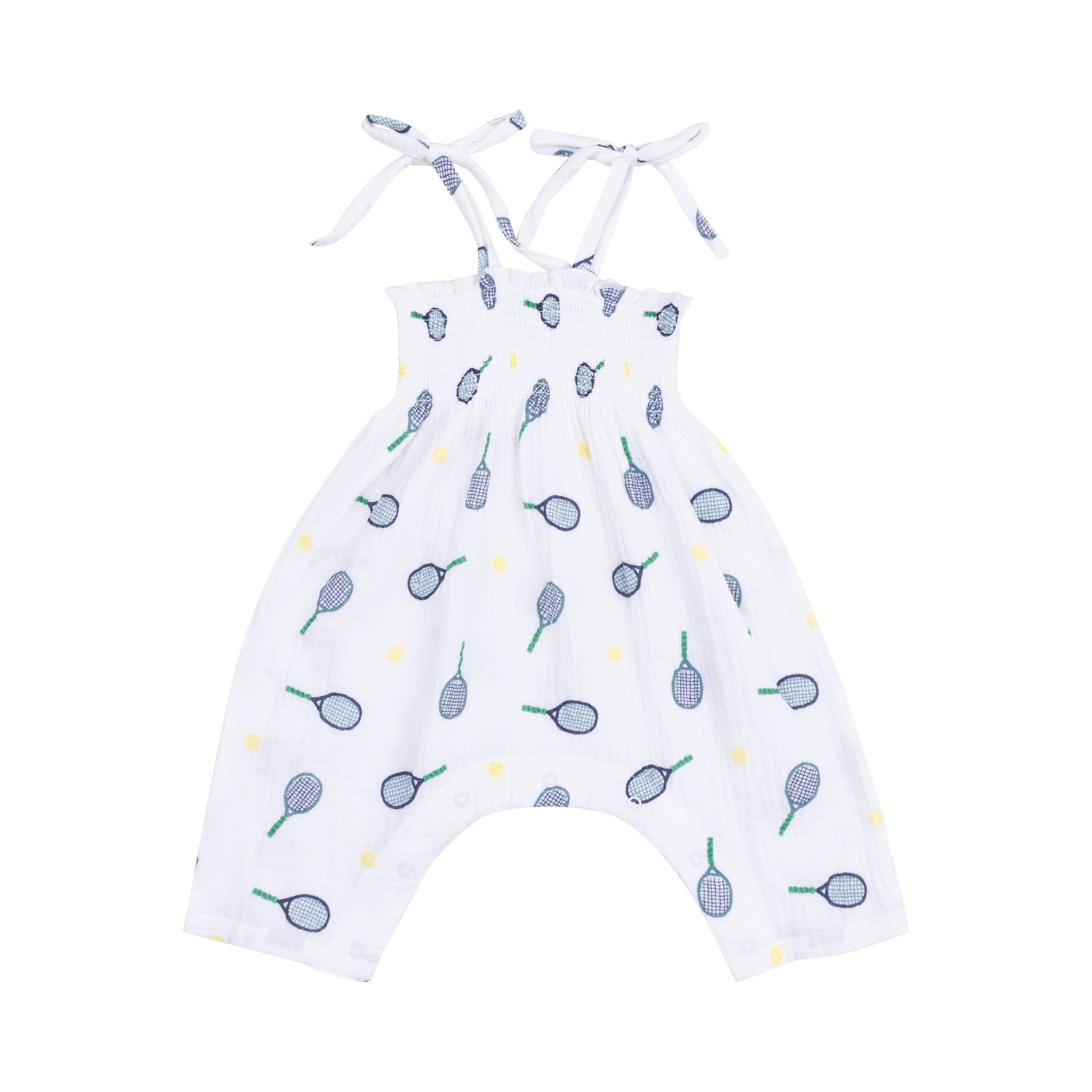 Tennis Muslin Tie Strap Smocked Romper