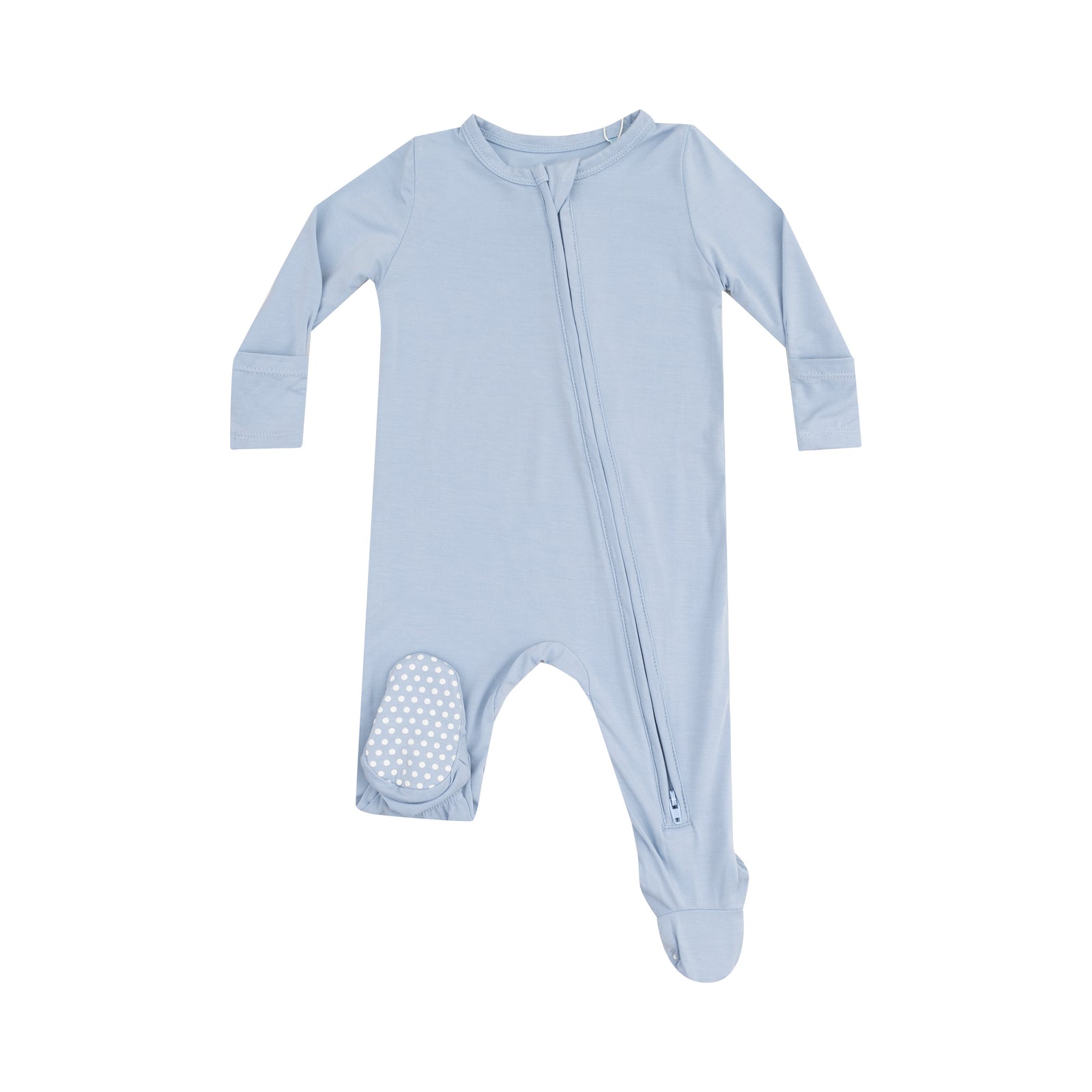 Solid Blue Fog Bamboo 2 Way Zipper Footie
