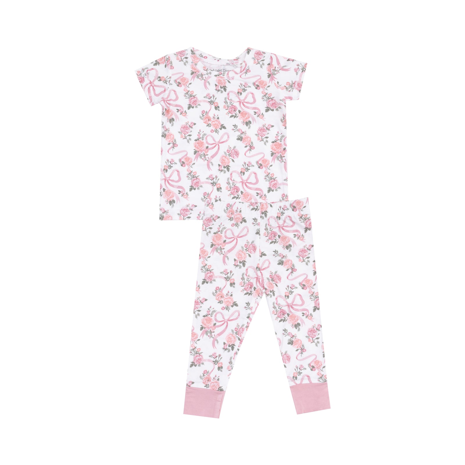 Ribbon And Flowers Bamboo Short Sleeve Loungewear Pajama Set