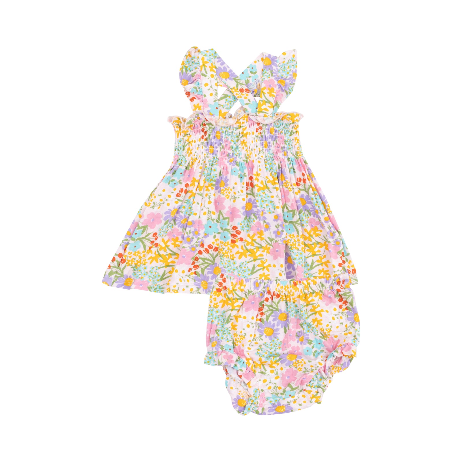 Amelia Floral Bamboo Ruffle Strap Smocked Top and Diaper Cover