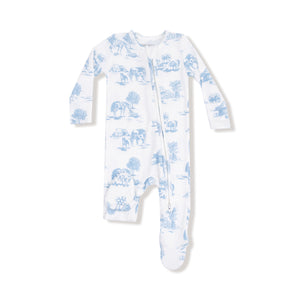 Farm Toile Blue Ribbed Modal 2 Way Zipper Footie