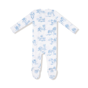 Farm Toile Blue Ribbed Modal 2 Way Zipper Footie