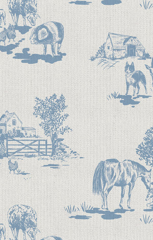 Farm Toile Blue Ribbed Modal Knotted Hat