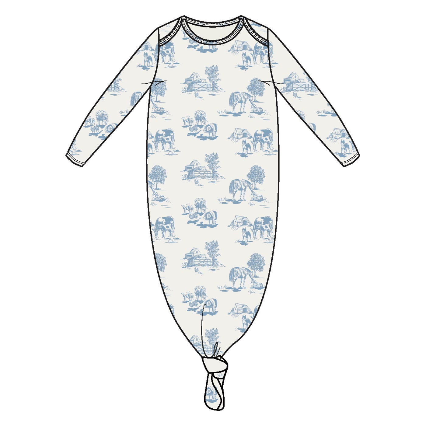 Farm Toile Blue Ribbed Modal Knotted Gown