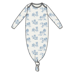 Farm Toile Blue Ribbed Modal Knotted Gown