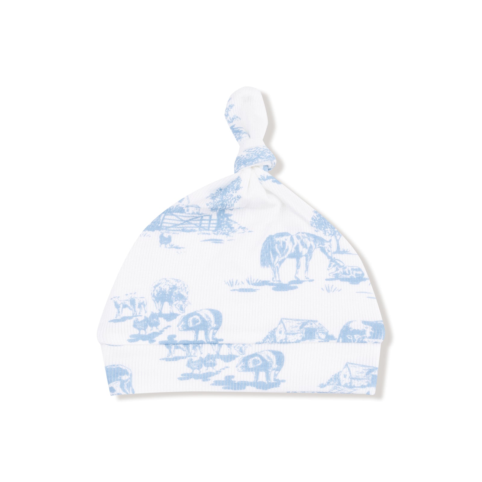 Farm Toile Blue Ribbed Modal Knotted Hat